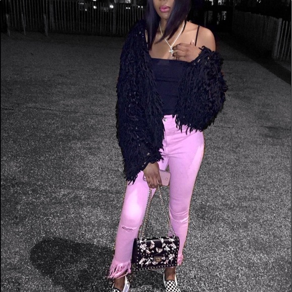 Zara high waisted pink jeans frayed hem, slashed knees - Picture 3 of 6